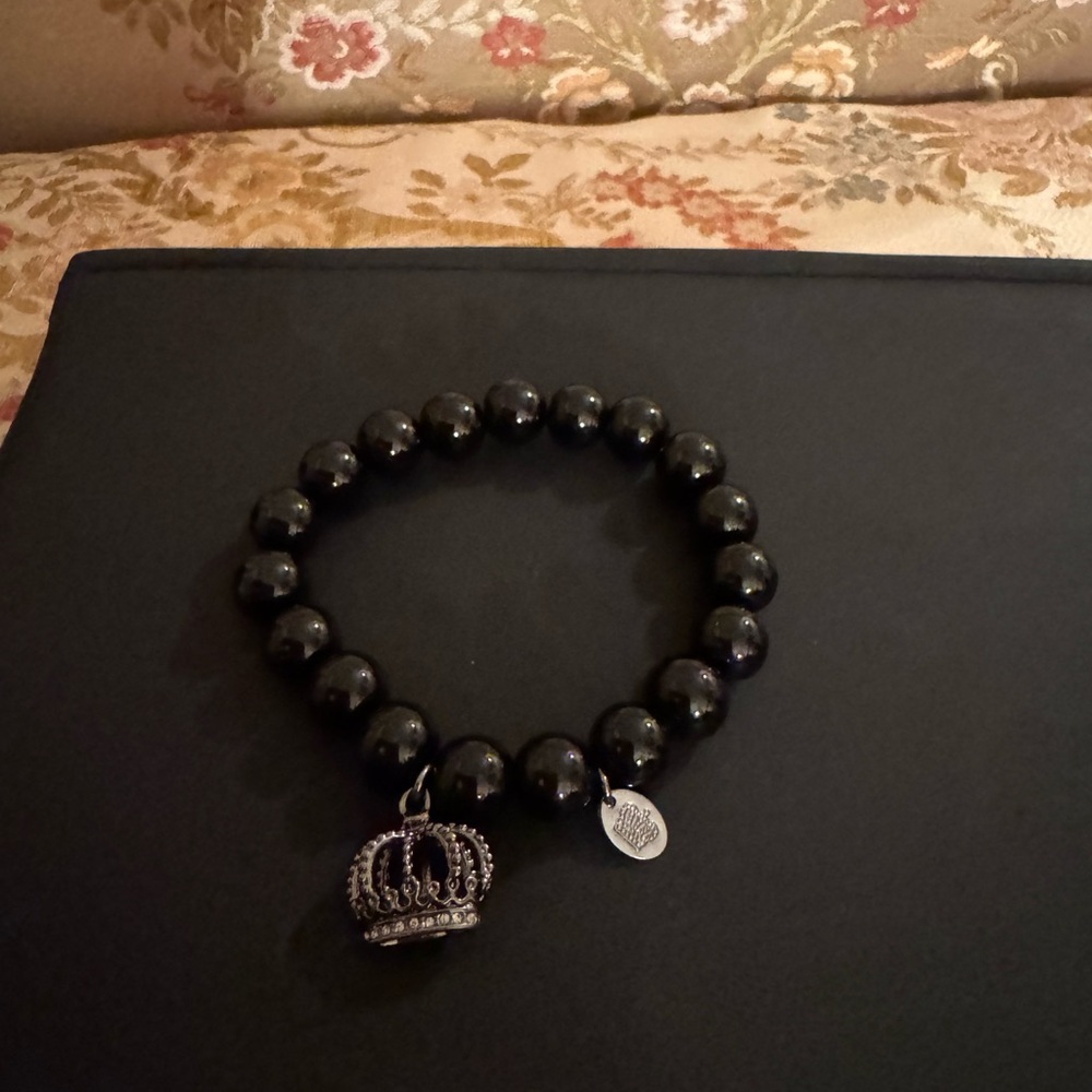 Vintage Juicy Couture Black Beaded Charm Stretch Bracelet